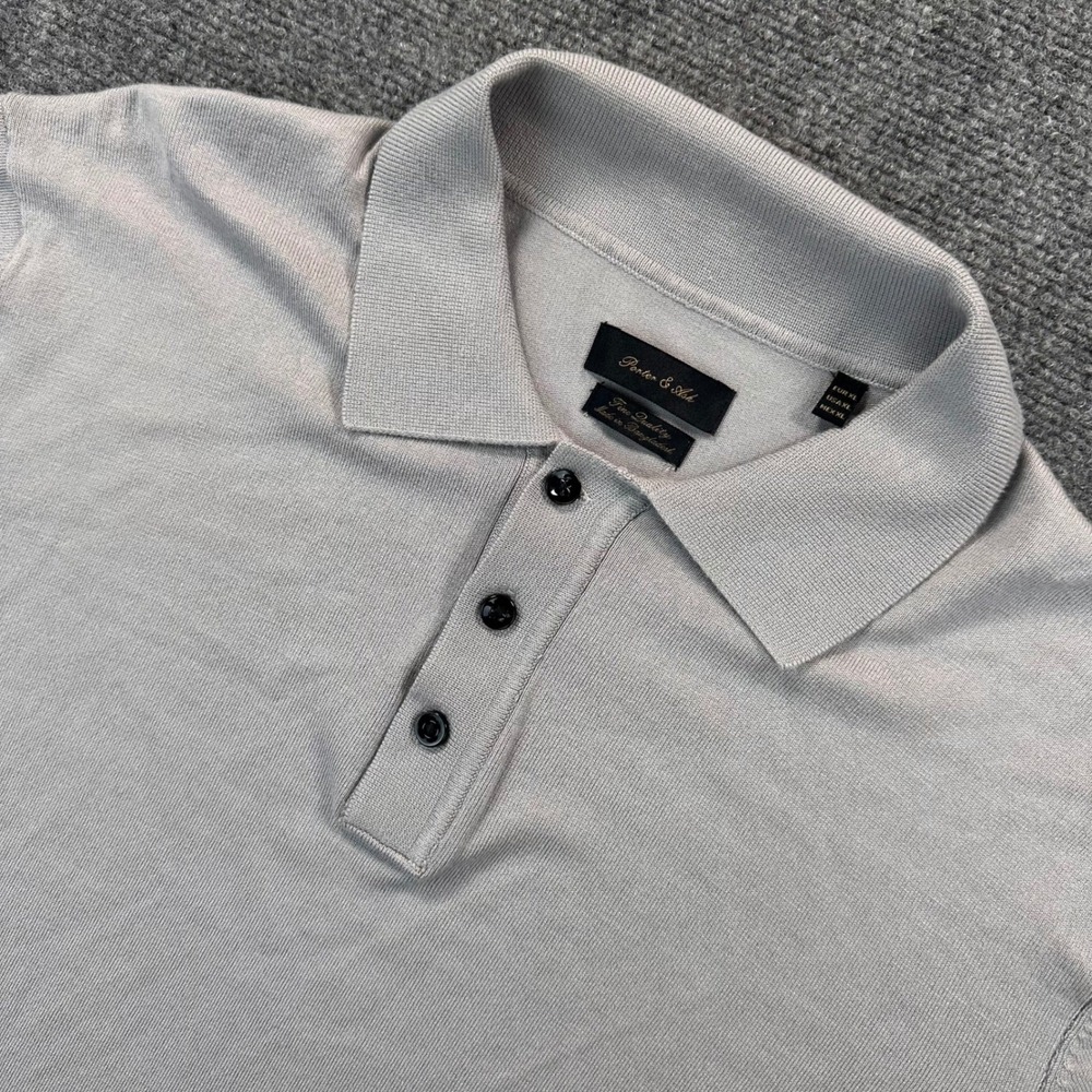 Porter & Ash Slim Fit Knit Polo Shirt Mens XL Gray Viscose Nylon Lightweight‎